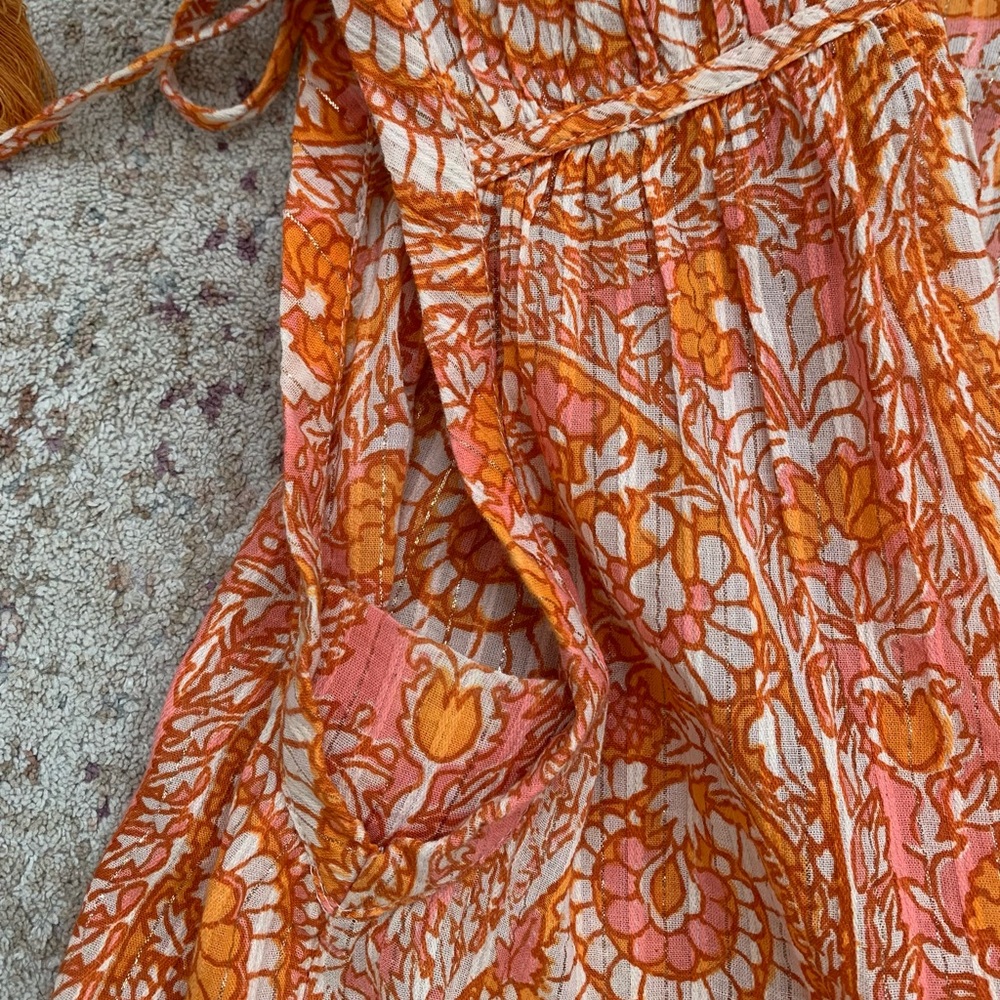 Anthropologie Shirred Cap Sleeve Tassel Blouse - Picture 3 of 8